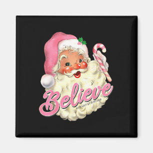 Imán Groovy Vintage Pink Santa Claus cree Navidades