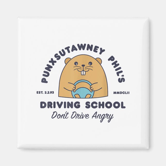 Imán Groundhog Driving School Funny Men Women Retro Rod (Frente)