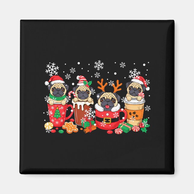 Imán Group Santa Reindeer Pugs In Coffee C Christmas  (Frente)