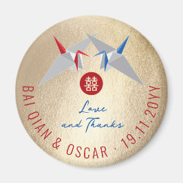 Imán Grullas de papel rojas y azules Favor de boda asiá