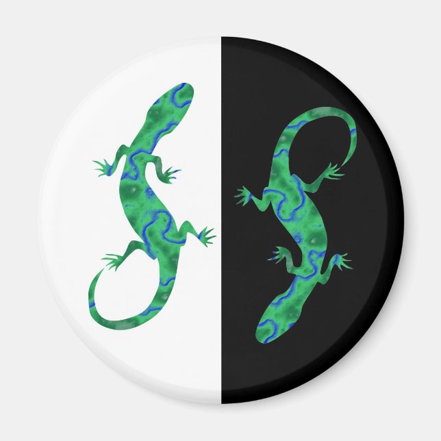 Imán Grüner Gecko ArtDeco blanco y negro (Frente)