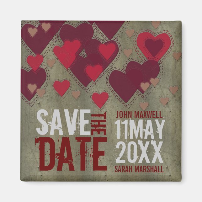 Imán Grunge Love Hearts v2 Save the Date Magnet (Frente)