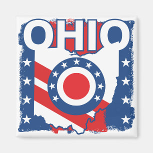 Imán Grunge patriótico rojo blanco y azul Ohio