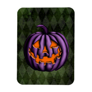 Imán Grunge verde de calabaza morada de Halloween