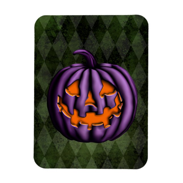 Imán Grunge verde de calabaza morada de Halloween (Vertical)