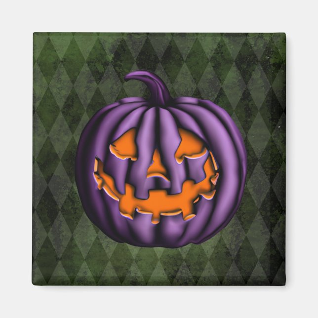 Imán Grunge verde de calabaza morada de Halloween (Frente)