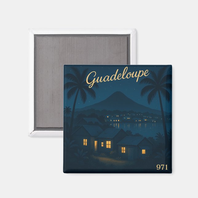 Imán Guadeloupe 971 – Illustration nocturne tropicale (Anverso/Reverso)