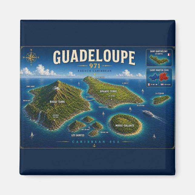 Imán Guadeloupe 971 Vintage Map (Frente)