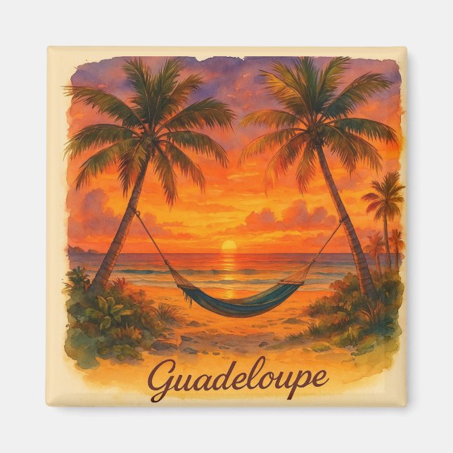 Imán Guadeloupe – Coucher de Soleil Tropical avec Hamac (Frente)