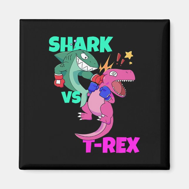 Imán Guantes de boxeo de tiburón vs dinosaurio T Rex pa (Frente)