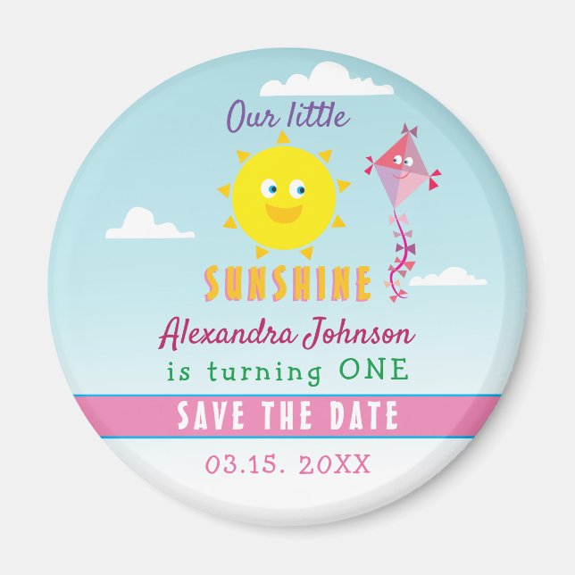 Imán Guardar fecha para el 1er cumpleaños Sol lindo y C (Frente)