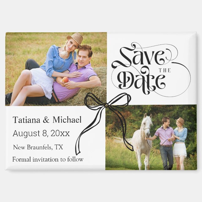 Imán guardar la fecha 2 fotos coquette bow ribbon moder (Anverso)