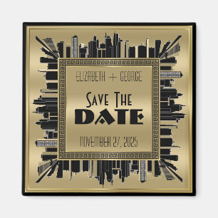 Imán Guardar la fecha Art Deco Gatsby Glamour Gold Blac