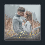 Imán guardar la fecha, boda de escritura a mano dorada<br><div class="desc">guardar la fecha,  imán de boda de escritura a mano de lujo dorado</div>