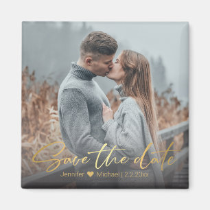 Imán guardar la fecha, boda de escritura a mano dorada 