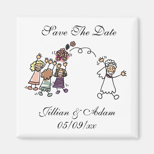 Imán Guardar La Fecha Boda Magnet Bride Tira Bouquet (Frente)