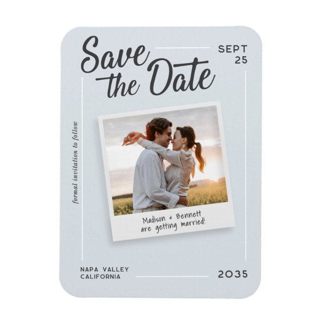 Imán Guardar la fecha de boda con foto retro de escritu (Vertical)