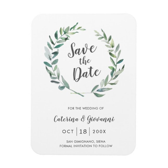Imán Guardar la Fecha de Boda Elegante con Verde Rústic (Vertical)