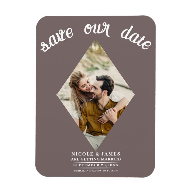 Imán Guardar la Fecha de Boda Foto Champiñón Taupe (Vertical)