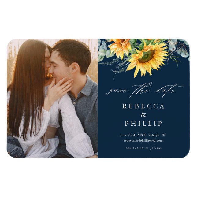 Imán Guardar la fecha de boda rústica de girasol eucali (Horizontal)