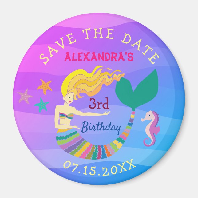 Imán Guardar la fecha de cumpleaños adorable sirena (Frente)