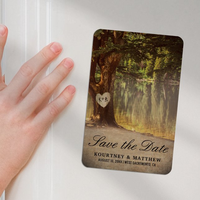 Imán Guardar la fecha del lago del árbol rústico (Subido por el creador)