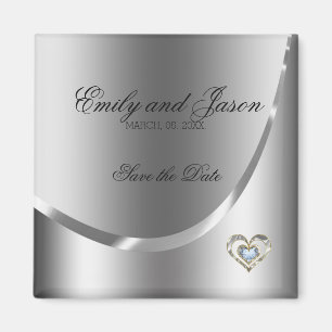 Imán Guardar La Fecha- Diamantes Corazón Y Plata Backgr