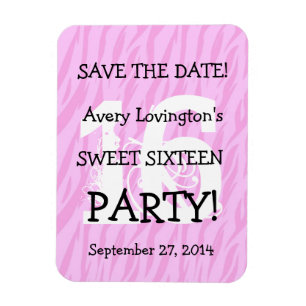 Imán Guardar la fecha dulce 16 cumpleaños V05 PINK ZEBR
