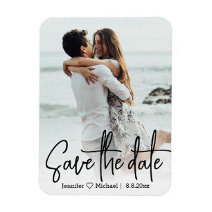 Imán guardar la fecha, elegante foto boda de escritura