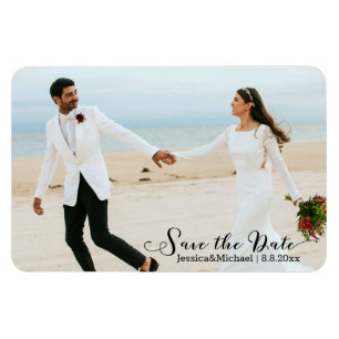 Imán guardar la fecha,elegante foto de boda manuscrita