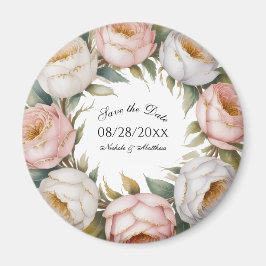 Imán Guardar la fecha floral de rosa blush y marfil
