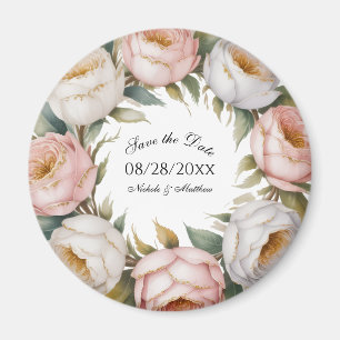 Imán Guardar la fecha floral de rosa blush y marfil