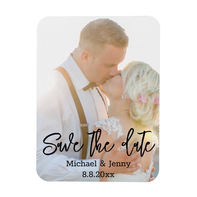 Imán guardar la fecha, moderna foto boda de escritura a (Vertical)