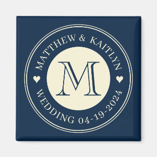 Imán Guardar la fecha Monograma Corazón Azul Mar Profun