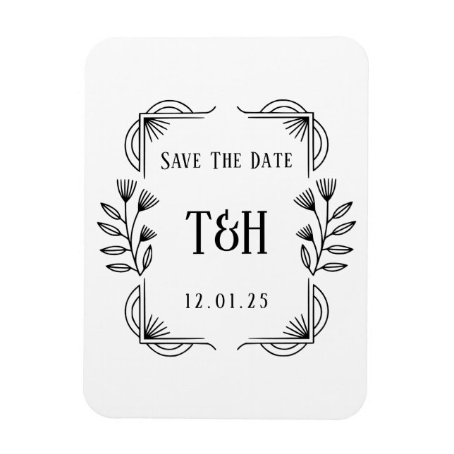 Imán Guardar la fecha Personalizado Art Deco Monograma  (Vertical)
