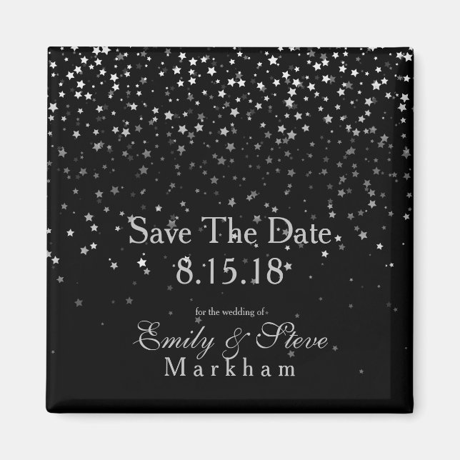 Imán Guardar la fecha Petite Silver Stars Magnet-Black (Frente)