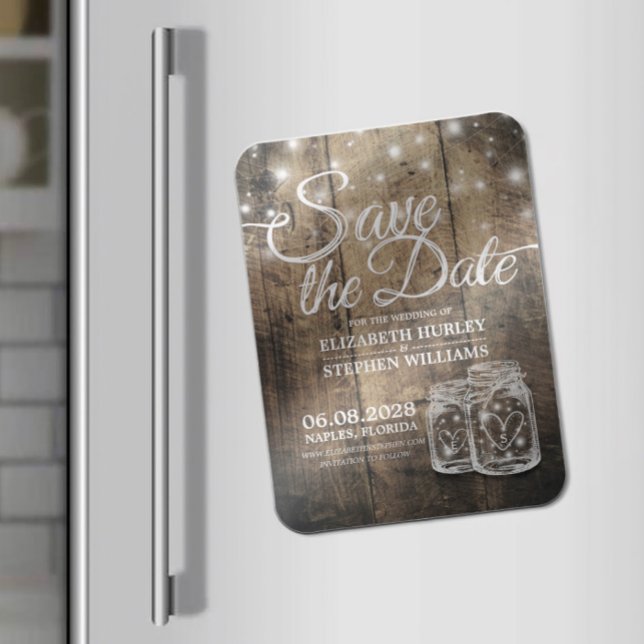 Imán Guardar La Fecha Rustic Wood Mason Jar String Ligh (Subido por el creador)