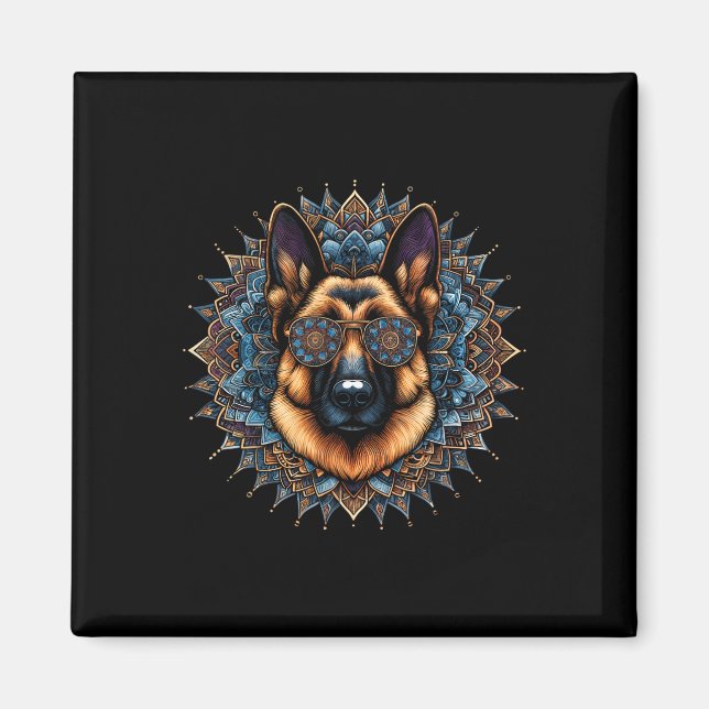 Imán Guay Alemán Pastor Perro Mandala Estilo Arte Chris (Frente)