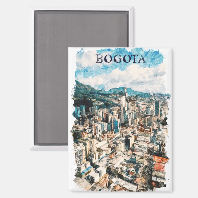 Imán Guay Bogotá Colombia CIty View Watercolor (Anverso/Reverso)