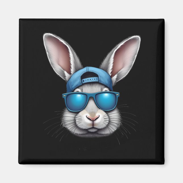 Imán Guay Easter Day Bunny Face con Sungles Men Boys K (Frente)