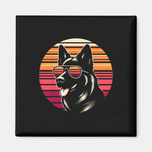 Imán Guay German Shepherd Dog Retro Sunset Art Style Ch