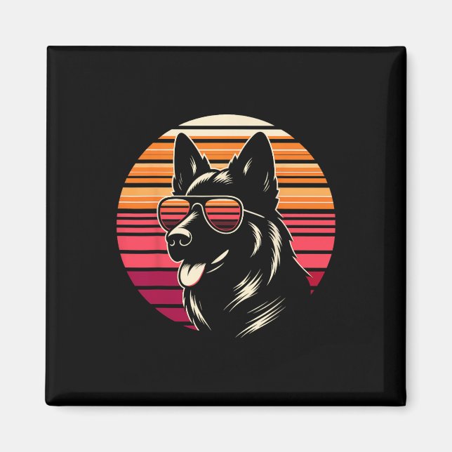 Imán Guay German Shepherd Dog Retro Sunset Art Style Ch (Frente)