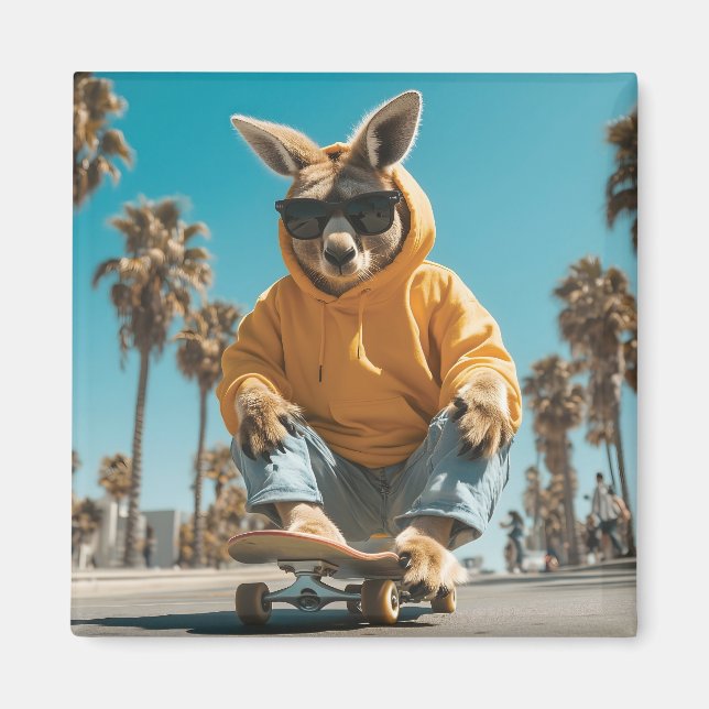 Imán Guay Kangaroo en gafas de sol en una skateboard (Frente)