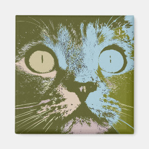 Imán Guay Olive Drab Pastel Cat Arte Pop Minimalista