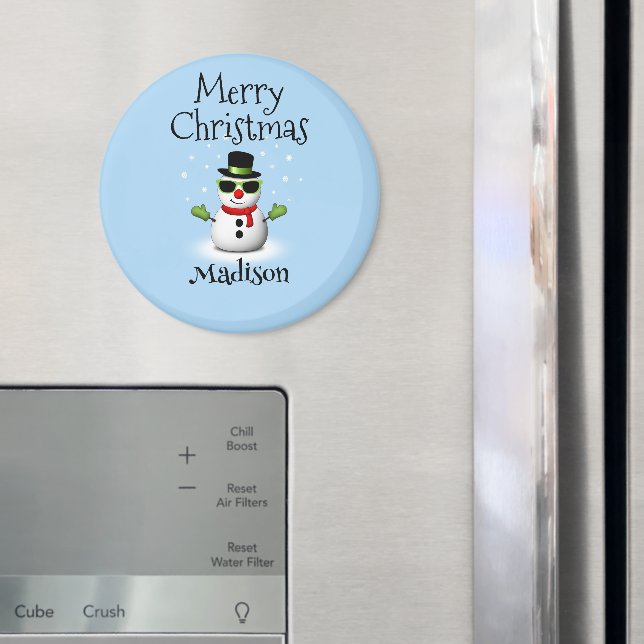 Imán Guay Snowman Merry Christmas Winter Custom name (In situ (nevera))