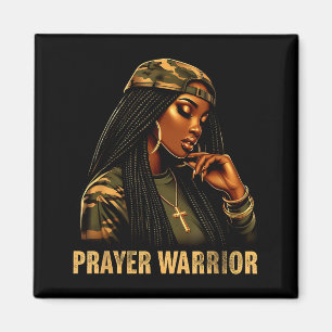 Imán Guerrera de oración mujer negra camuflaje fe crist