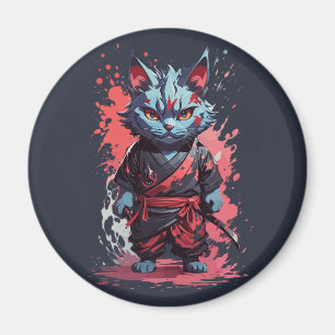 Imán Guerrero de gatos Ninja gris de color de agua de G