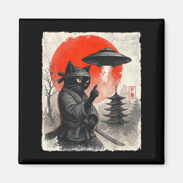 Imán Guerrero del gato Samurai Ninja obsequios de anime (Frente)