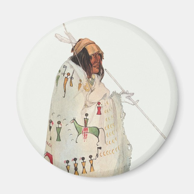 Imán Guerrero indio con retrato de pipa de Karl Bodmer (Frente)