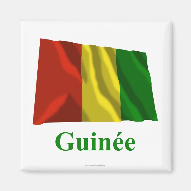 Imán Guinea ondeando bandera con nombre en francés (Frente)
